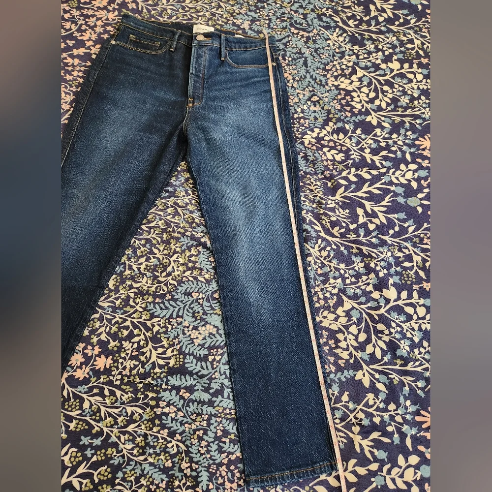 Frame Le Sylvie Slender Straight High Rise Blue Jeans Size 30 - Picture 7 of 12